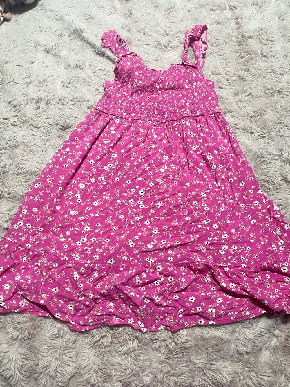 Girls Pink Floral Sundress - Sleeveless Summer Dress L (10/12)